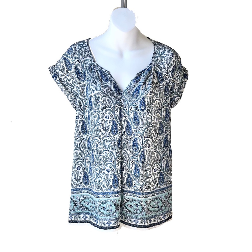 Max Studio Paisley Short Sleeve V-Neck Blouse